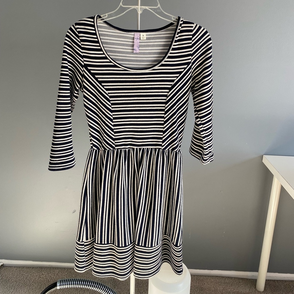 NAUTICAL STRIPPED 3/4 SLEEVE DRESS